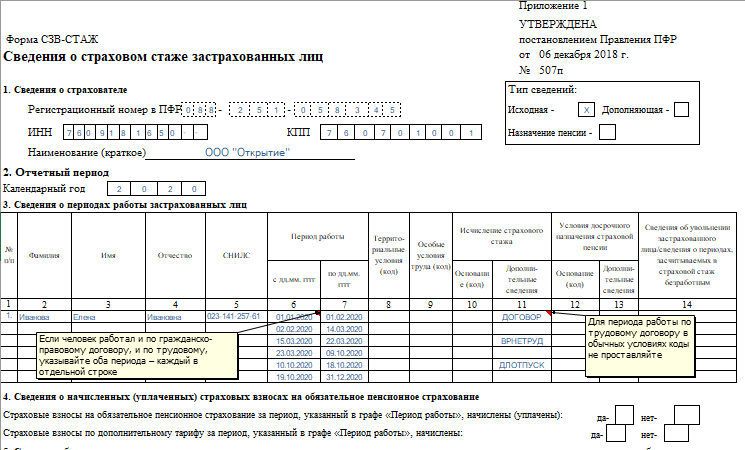 СЗВ-СТАЖ на совместителей: образец заполнения - Юридический СоветникЪ